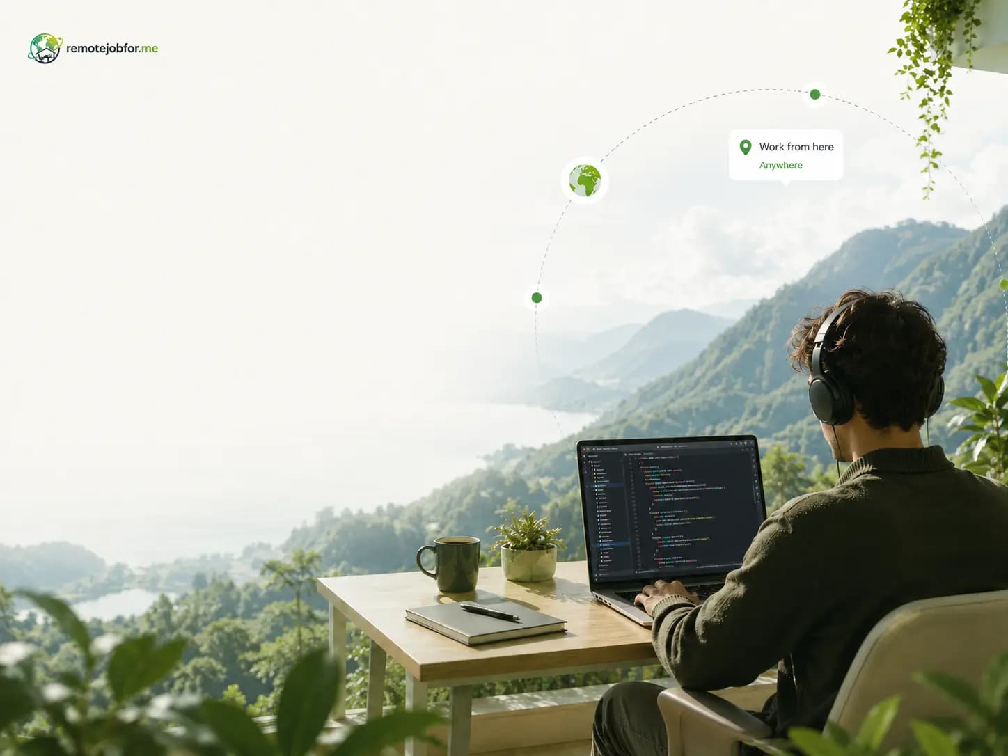 A remote professional working from a mountain view